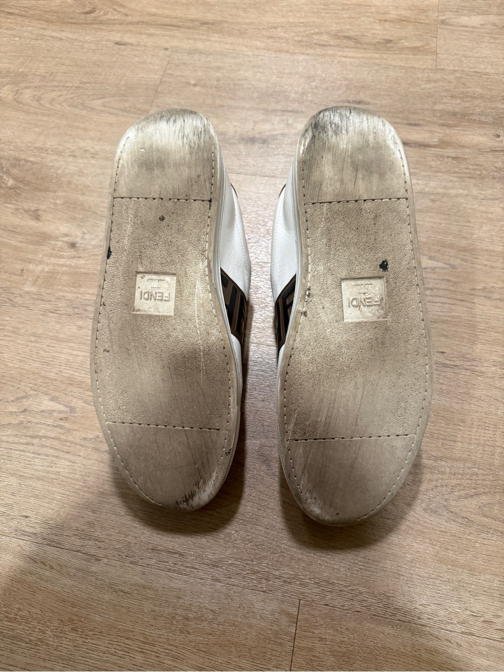 Fendi White Leather Sneakers with Brown FF Strap and Gold Buckle - Picture 7 of 7